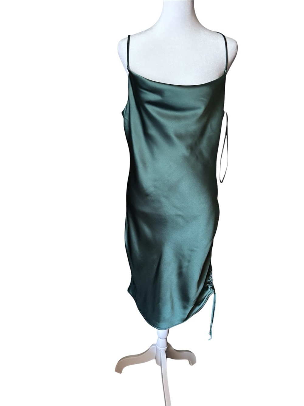 Forever 21 Satin Emerald Slip Dress with Side Tie